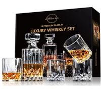 Lighten Life Lot de 5 carafes à whisky sans plomb avec 4 verres dans une boîte cadeau, ensemble de carafes à bourbon en cristal, ensemble de carafe à décanter avec verres, ensembles de carafe à