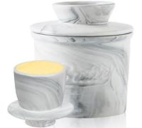 Lighterday Beurrier avec couvercle, beurrier français avec couvercle en céramique, beurrier pour tartiner le beurre (marbre, 10 cm)