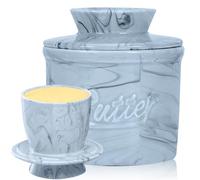 Lighterday Beurrier avec couvercle, beurrier français avec couvercle en céramique, pot à beurre pour tartiner le beurre (bleu, S)