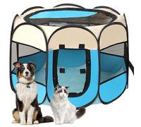 Lighterday Cage de Chiens Portable,Cagede Chien Pliant Cat Stand,Cage deChien en Tissu Oxford ImperméableCage de chatCage,Chien,Lapin(Bleu et Blanc,S,8)