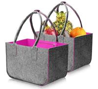 Lighterday Lot de 2 grands sacs à provisions pliables en feutre de 30 l - Avec longues anses - Avec poche intérieure(Violet)