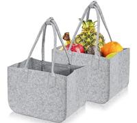 Lighterday Lot de 2 grands sacs à provisions pliables en feutre de 30 l - Avec longues anses - Avec poche intérieure(Gris Clair)