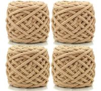 Lighterday Super Chunky Knit Chenille Fil à Tricoter 4 x 100 g Multicolore en Laine pour Crochet à la Main, Couvertures, Tricot en Laine pour Grandes Couvertures, Chaussettes et Écharpes (Khaki)