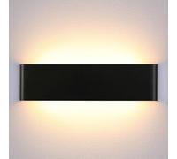 Lightess Applique Murale Intérieure LED 16W Blanc Chaud 3000K Lampe Murale Aluminium Eclairage Mural Moderne IP44 Luminaire Mural Up Down Décoratif pour Chambre Salon Escalier Couloir Hôtel Noir
