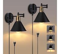 Lightess Lot de 2 Applique Murale Brancher, Dimmable Industriel Lampe Murale avec On/Off Bouton Interrupteur, Bras Pivotant Applique Murale pour Chevet Salon, 180°Rotation