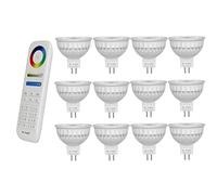 LIGHTEU®, 12x 4W 12V GU5.3 MR16 Spot LED RVB + CCT Changement de couleur et CCT WW CW Température ajustable, ampoule originale Mi-Light, avec télécommande 8 zones (12x FUT104 + FUT089)