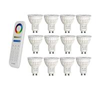 LIGHTEU®, 12x 4W Spot LED GU10 RVB + CCT Changement de couleur et CCT WW CW Température ajustable, ampoule originale Mi-Light, avec télécommande 8 zones (12x FUT103 + FUT089)