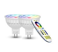 Lighteu, 2 x Ampoule LED Multicolore RVB/RGB plus blanc chaud, WiFi, 4W/GU5.3, Milight original®, intensité variable, possible de contrôler par Télécommande sans fil 2.4GHz RF, Android ou iPhone (2 x 4W/GU5.3 + Télécommande) [Classe énergétique A+]