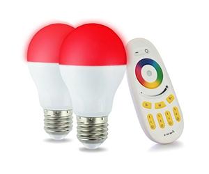 LIGHTEU, 2 x WiFi Ampoule LED, 6W, E27, Multicolore RGB blanc chaud à intensité variable avec télécommande 4 zones