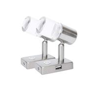 lighteu, 2X 12V 3W A2 USB Plafonnier/Applique Murale, Finition Nickel, Lampe de Lecture tournante et pivotante avec Interrupteur Tactile Gradable lumière Blanche/Bleue Chaude pour Yacht, Caravane