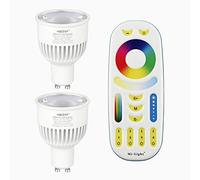LIGHTEU®, 2x 4W GU10 RGB + CCT Spot LED à changement de couleur et CCT WW CW Température ajustable, ampoule originale Mi-light, ampoule avec télécommande à 4 zones (2xFUT106 + FUT092)
