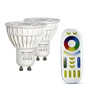 LIGHTEU®, 2x 4W GU10 RGB + CCT Spot LED à changement de couleur et CCT WW CW Température ajustable, ampoule originale Mi-light, ampoule avec télécommande à 4 zones (2xFUT103 + FUT092)