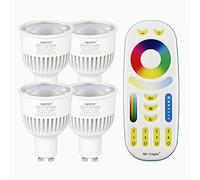 Lighteu, 4 x WiFi Lampe LED RGBW Milight Original ®, 4W, GU10, Blanc Chaud à Intensité Variable avec Télécommande [Classe énergétique A+]
