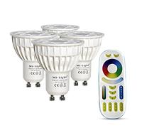 lighteu®, 4x 4W Spot LED GU10 RVB + CCT Changement de couleur et CCT WW CW Température ajustable, ampoule originale Mi-light, ampoule avec télécommande à 4 zones (4x FUT103 + FUT092)