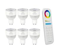 LIGHTEU®, 6x 4W Spot LED GU10 RVB + CCT Changement de couleur et CCT WW CW Température ajustable, ampoule originale Mi-light, avec télécommande 8 zones (6x FUT106 + FUT089)