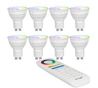 LIGHTEU, 8 x Ampoule LED colorée RGB+CCT (RGBWW) Milight original®, WiFi, 4W, GU10, blanc chaud à intensité variable, Avec Télécommande sans fil 2.4GHz RF [Classe énergétique A+]