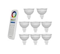 LIGHTEU®, 8x 4W 12V GU5.3 MR16 Spot LED RVB + CCT Changement de couleur et CCT WW CW Température ajustable, ampoule originale Mi-light, avec télécommande 8 zones (8x FUT104 + FUT089)