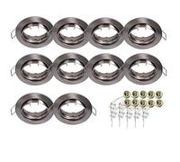 LIGHTEU, Aluminium Cadre de projecteur encastré 10x, montage encastré GU10 en acier inoxydable brossé incl. 10 douilles GU10, fonction d'inclinaison, raccord de plafonnier, finition nickel
