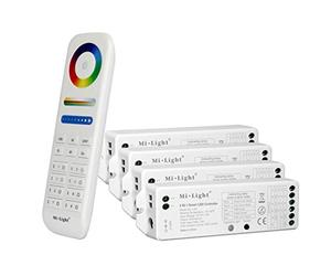 LIGHTEU®, Kit de télécommande Milight Miboxer: pack de 4 contrôleurs de bande LED 5in1 smart et une télécommande 8 zones 4x LS2 + FUT089