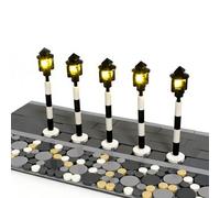 LightGo Brick Street Light Kit DIY pour bâtiments modulaires Lego - Lot de 5 lumières pour personnaliser la disposition de votre ville, Plug & Play (poteau duo)