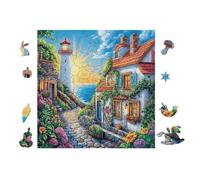 Lighthouse Chalet by Sea 100 Pièces Puzzle Adulte en Carton Rigide Haute Qualité Difficile Niveau Expert Anti-Stress Jeu De Société Idée Cadeau Anniversaire Premium 28x28cm