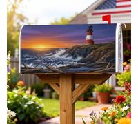 Lighthouse Couvertures magnétiques de boîte aux lettres côtière rustique océan coucher de soleil d'été bleu pour décoration de jardin, cour, 45,7 x 53,3 cm