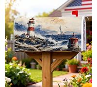 Lighthouse Couvertures magnétiques pour boîte aux lettres nautique rustique bateau à voile vagues de l'océan Bleu été pour décoration de porche 53,3 x 64,9 cm