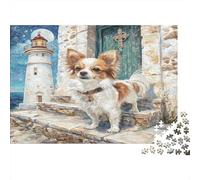 Lighthouse Dog 1000 Piece Jigsaw Puzzle Jigsaw Puzzle for Adults Night Scene Focus Game Home Decor Gift 52x38cm/1000pcs