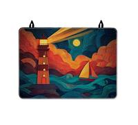 Lighthouse - Housse de protection pour cuisinière électrique, voilier artistique côtier, vagues d'été, orange, caoutchouc antidérapant, dessus plat, décoration de cuisine, 71 x 50 cm