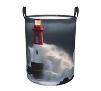Lighthouse In Storm Panier à linge autonome imperméable avec poignées de transport faciles pour buanderie, chambre à coucher, salle de bain