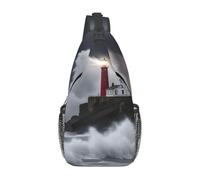 Lighthouse In Storm Sac à bandoulière pour le quotidien, sac à dos à bandoulière, sac de poitrine, sac de jour, pour l'extérieur, les voyages décontractés