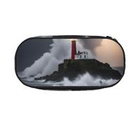 Lighthouse In Storm Trousse à crayons avec impression de papeterie Fournitures de bureau Unisexe Accessoire adapté à toutes les occasions, noir, taille unique, mignon, Noir , Taille unique, Mignon