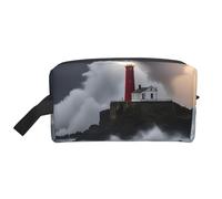 Lighthouse in Storm Trousse de toilette imprimée Grande capacité Pochette de rangement pour batterie externe et câbles, blanc, One Size