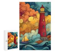 Lighthouse in Stormy Seas Puzzle en Bois pour Adultes, 1000 PCS - Décoration du Nouvel an - À Assembler, Encadrer Et Exposer