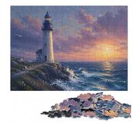 Lighthouse in The Ocean ｜ Deep Blue Lighthous Puzzle en Bois, 300 pièces | Cadeau pour amateur de puzzle : défi commun pour les proches, moment puzzle seul ou à plusieurs.