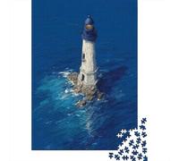 Lighthouse in The Ocean Deep Blue Lighthouse at Sea Dramatic Coastal Art Puzzle pour Adultes, 1000 Pièces, 70x50cm/1000pcs, Carton Blanc pour Un Tri Plus Propre; Loisir D’intérieur À La Maison
