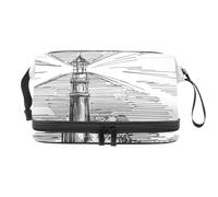 Lighthouse in The Storm Trousse de toilette double couche pour femmes et filles Trousse de toilette de voyage Trousse de maquillage pratique avec compartiment à brosse, multicolore, 27x15x14