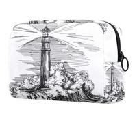 Lighthouse in The Storm Trousse de toilette pour femme Grande trousse de maquillage pratique avec fermeture éclair, multicolore, 18.5x7.5x13cm/7.3x3x5.1in, Trousse de toilette