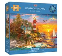 Gibsons Puzzle – Lighthouse Island – 500 pièces, phare au coucher de soleil, planche 100% recyclée