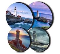 Lighthouse Lot de 4 housses de plaque de cuisson rondes à motif paysage marin pour cuisinière électrique, cuisinière à gaz, protection de four