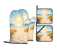 Lighthouse Mouettes Beach Sunrise Gants de four et maniques résistants à la chaleur avec poignée antidérapante pour barbecue, pâtisserie, cuisine