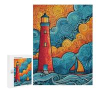 Lighthouse Ocean Waves Art Print Puzzle 1000 Pièces Educa Jouet en Bois Cadeau Unique Décoration Intérieure Jeu Éducatif Challenge Toy Adultes Et Enfants À Partir De 14 Ans 500 PCS