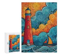 Lighthouse Ocean Waves Art Print Puzzle 1000 Pièces Educa Jouet en Bois Cadeau Unique Décoration Intérieure Jeu Éducatif Challenge Toy Adultes Et Enfants À Partir De 14 Ans 300 PCS