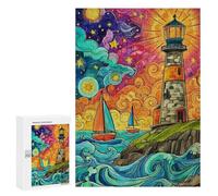 Lighthouse Ocean Waves Painting Puzzle 1000 Pièces Educa Jouet en Bois Cadeau Unique Décoration Intérieure Jeu Éducatif Challenge Toy Adultes Et Enfants À Partir De 14 Ans 300 PCS