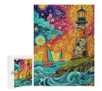 Lighthouse Ocean Waves Painting Puzzle 1000 Pièces Educa Jouet en Bois Cadeau Unique Décoration Intérieure Jeu Éducatif Challenge Toy Adultes Et Enfants À Partir De 14 Ans 500 PCS