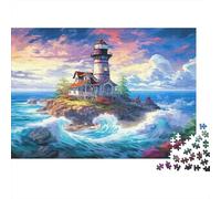 Lighthouse on Cliff 1000 Pièce Puzzle à Assembler Papier Recyclé Waves Puzzles pour Enfants Âgés de 6 Ans et Plus Temps de Jeu en Famille Props Super Idée de Cadeau Maison 52x38cm/1000pcs