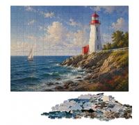 Lighthouse on Rocky Islet ｜ Reflected Lightho Puzzle en Bois, 1000 pièces | Le montage par zones du motif: un passe-temps pratique en intérieur à la maison.