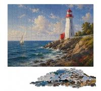 Lighthouse on Rocky Islet ｜ Reflected Lightho Puzzle en Bois, 300 pièces | Cadeau sans écran pour adulte : loisir pour amateur de puzzle pendant le temps libre.