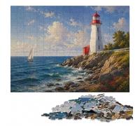 Lighthouse on Rocky Islet ｜ Reflected Lightho Puzzle en Bois, 500 pièces | Cadeau de fin d'année pour adulte : moment puzzle seul ou à plusieurs le w nd.