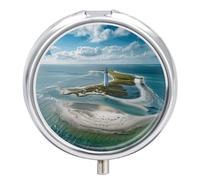 Lighthouse Pilulier de voyage à 3 compartiments 3 fois par jour - Joli mini pilulier pour sac à main et poche - Boîte à médicaments portable en métal avec miroir - Récipient rond pour médicaments